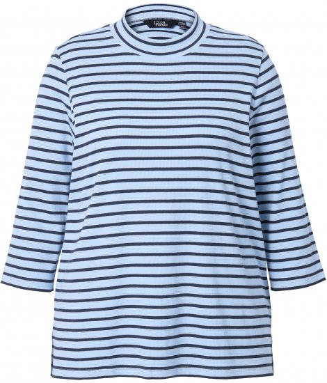 Ulla Popken Striped 3/4 Sleeve Turtleneck Tee Light Blue - Mintás pólók nőknek - 