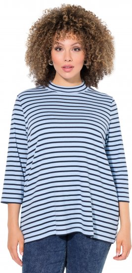 Ulla Popken Striped 3/4 Sleeve Turtleneck Tee Light Blue - Mintás pólók nőknek - 