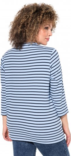 Ulla Popken Striped 3/4 Sleeve Turtleneck Tee Light Blue - Mintás pólók nőknek - 