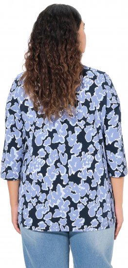 Ulla Popken Floral Print 3/4 Sleeve V-Neck Tee Navy Blue - Mintás pólók nőknek - 