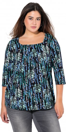 Ulla Popken Graphic Print Square Neck Tee Black - Mintás pólók nőknek - 