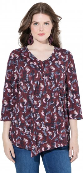 Ulla Popken Asymmetric Cowboy Boot Print Tee Dark Ruby - Mintás pólók nőknek - 