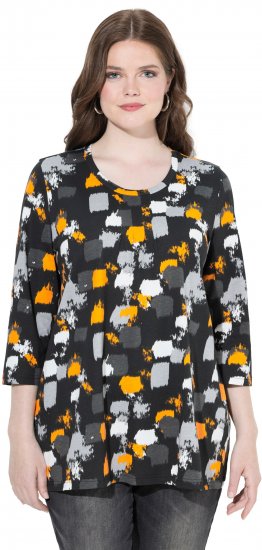 Ulla Popken Graphic Print 3/4 Sleeve Tee Black - Mintás pólók nőknek - 