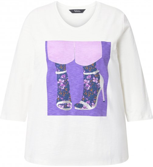 Ulla Popken Fashion Graphic T-Shirt Off-White - Mintás pólók nőknek - 