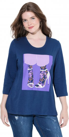 Ulla Popken Fashion Graphic T-Shirt Dark Blue - Mintás pólók nőknek - 