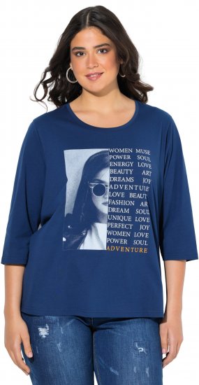Ulla Popken Inspirational Graphic Lettering 3/4 Sleeve Tee Dark Blue - Mintás pólók nőknek - 