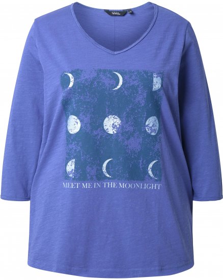 Ulla Popken Meet Me In The Moonlight 3/4 Sleeve Graphic Tee Atlantic Blue - Mintás pólók nőknek - 