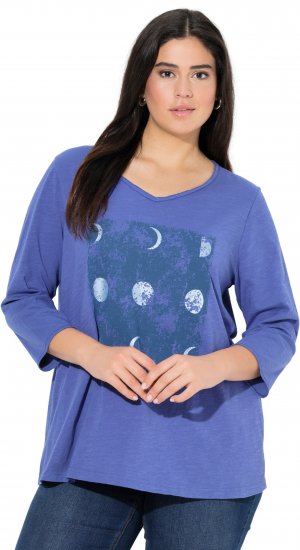 Ulla Popken Meet Me In The Moonlight 3/4 Sleeve Graphic Tee Atlantic Blue - Mintás pólók nőknek - 
