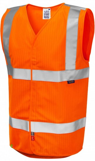 Leo Workwear Clifton Anti-static Waistcoat Hi-Vis Orange - Jól láthatósági mellények - Jól láthatósági mellények 3XL-6XL