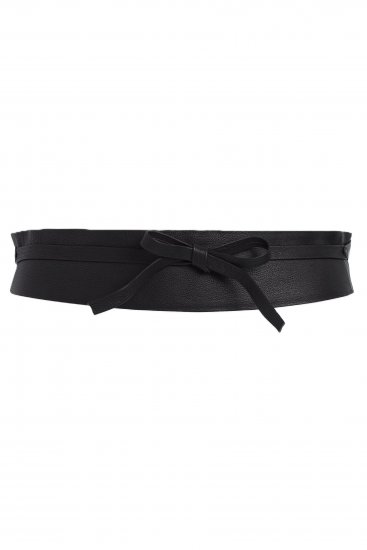 Ulla Popken Soft Leather Tie Belt Black - Női övek - 
