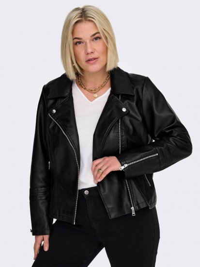 Only Carmakoma Emmy Biker Jacket Black - Kožené bundy - 