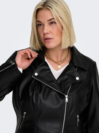 Only Carmakoma Emmy Biker Jacket Black - Kožené bundy - 