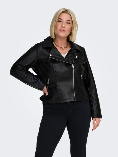 Only Carmakoma Emmy Biker Jacket Black - Kožené bundy - 
