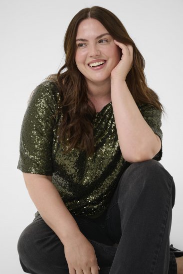 Kaffe Curve Mirana Sequin Blouse Ivy Green - Blúzok - 