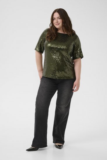 Kaffe Curve Mirana Sequin Blouse Ivy Green - Blúzok - 