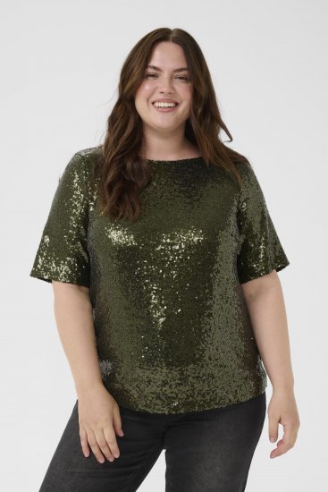 Kaffe Curve Mirana Sequin Blouse Ivy Green - Blúzok - 