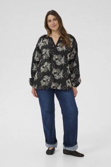 Kaffe Curve Kimmie Blouse Black Chalk Embroidery - Blúzok - 