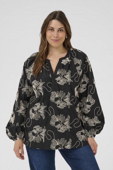 Kaffe Curve Kimmie Blouse Black Chalk Embroidery - Blúzok - 