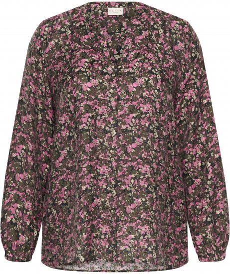 Kaffe Curve Belle Blouse Pink Black Graphic Flower - Blúzok - 