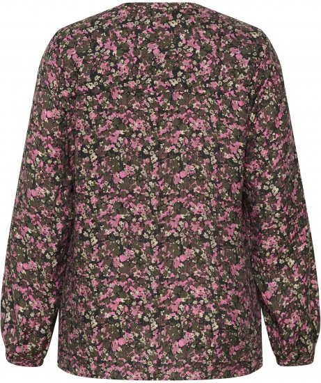 Kaffe Curve Belle Blouse Pink Black Graphic Flower - Blúzok - 