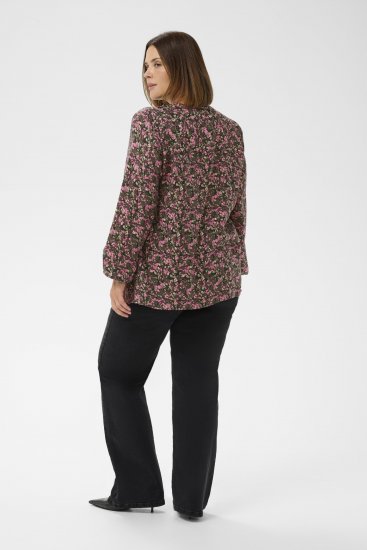 Kaffe Curve Belle Blouse Pink Black Graphic Flower - Blúzok - 