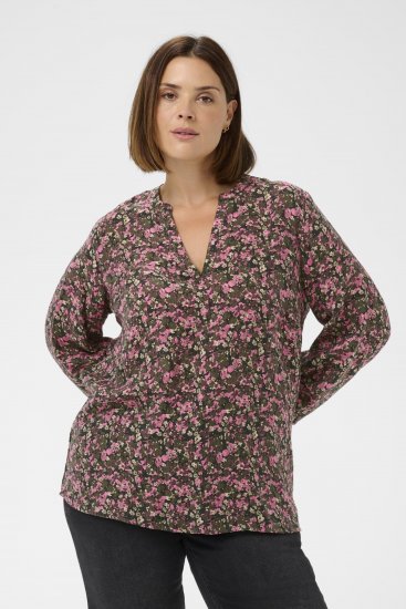 Kaffe Curve Belle Blouse Pink Black Graphic Flower - Blúzok - 