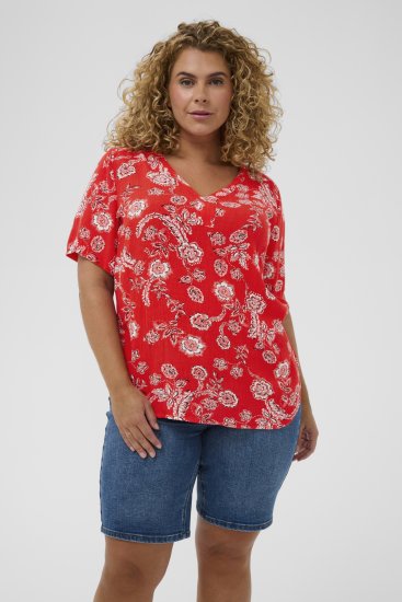 Kaffe Curve Ami Short Sleeve Blouse Printed Poppy Red - Blúzok és tunikák - 