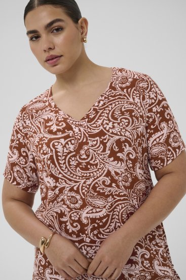 Kaffe Curve Ami Short Sleeve Blouse Printed Henna Brown - Blúzok és tunikák - 