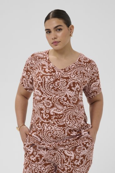 Kaffe Curve Ami Short Sleeve Blouse Printed Henna Brown - Blúzok és tunikák - 