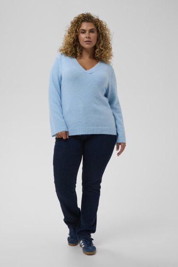 Kaffe Curve Jilanda V-Neck Pullover Blue - Pulóverek & kötöttáruk - 