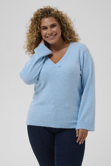 Kaffe Curve Jilanda V-Neck Pullover Blue - Pulóverek & kötöttáruk - 