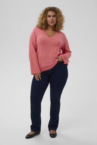 Kaffe Curve Jilanda V-Neck Pullover Red - Pulóverek & kötöttáruk - 