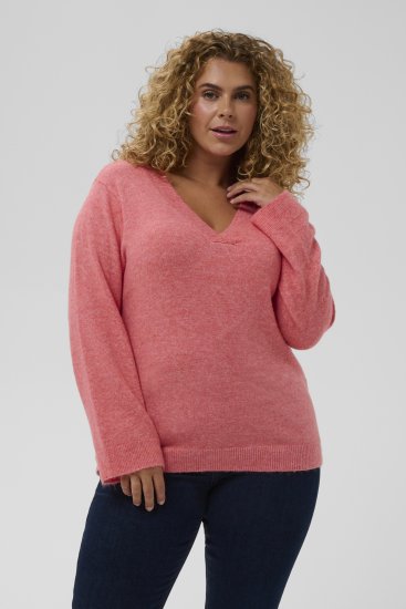 Kaffe Curve Jilanda V-Neck Pullover Red - Pulóverek & kötöttáruk - 