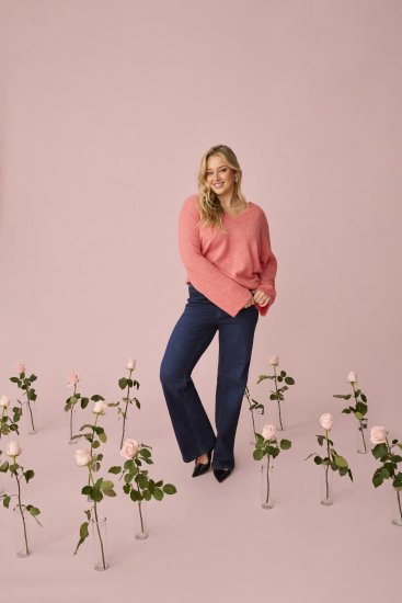 Kaffe Curve Jilanda V-Neck Pullover Red - Pulóverek & kötöttáruk - 
