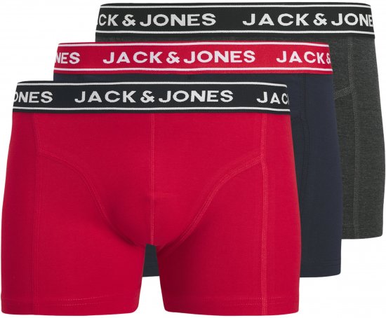 Jack & Jones Hector Solid Trunks 3-Pack Navy/Red/Grey - Boxeralsó - Boxeralsó 2XL-12XL