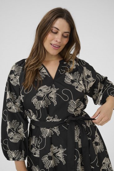 Kaffe Curve Kimmie Dress Black Chalk Embroidery - Midi ruhák - 