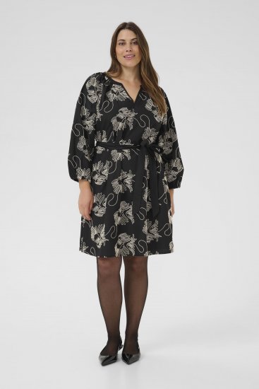 Kaffe Curve Kimmie Dress Black Chalk Embroidery - Midi ruhák - 