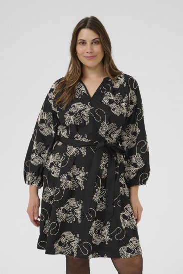 Kaffe Curve Kimmie Dress Black Chalk Embroidery - Midi ruhák - 