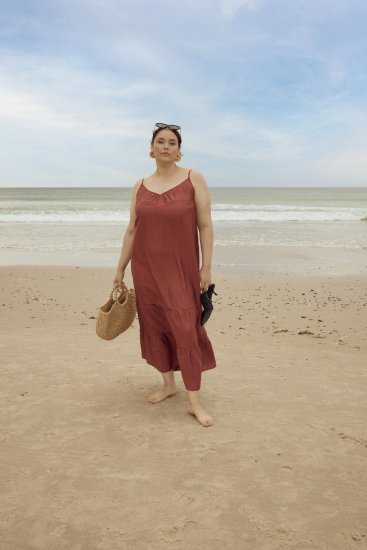 Kaffe Curve Emilia Dress Henna Brown - Maxi ruhák - 