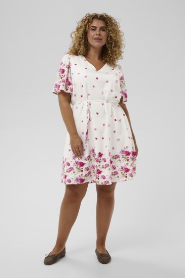 Kaffe Curve Rosa Mini Dress White Rose Border Flower - Mini ruhák - 