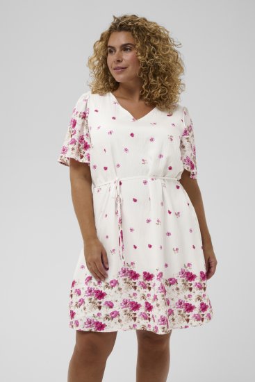 Kaffe Curve Rosa Mini Dress White Rose Border Flower - Mini ruhák - 