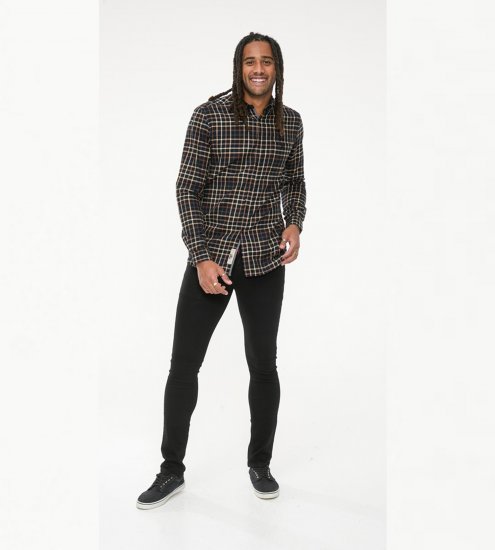 D555 Destin Checked Long Sleeve Shirt Black/Tan Check - Hosszú ujjú ingek - 