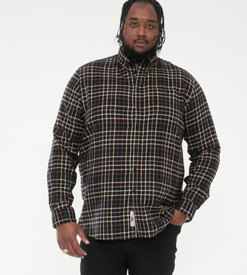 D555 Destin Checked Long Sleeve Shirt Black/Tan Check - Hosszú ujjú ingek - 