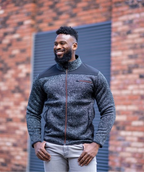 Kam jeans KV133 Twisted Marl Fleece Jacket Black - Kabátok - Nagyméretű Kabátok - 2XL-8XL