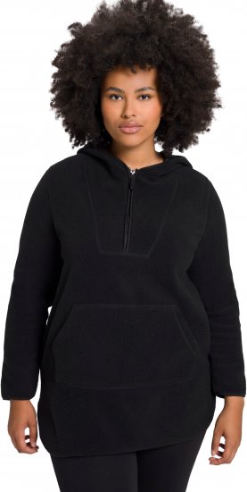 Ulla Popken Teddy Fleece Hooded Zip Neck Sweatshirt Black - Bluzy & bluzy z kapturem - 