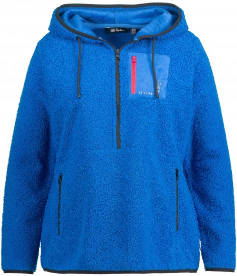 Ulla Popken Teddy Fleece Partial Zip Hoodie Royal Blue - Bluzy & bluzy z kapturem - 