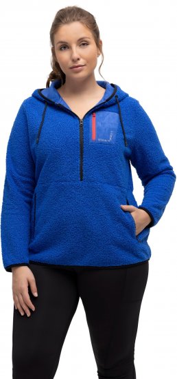 Ulla Popken Teddy Fleece Partial Zip Hoodie Royal Blue - Bluzy & bluzy z kapturem - 