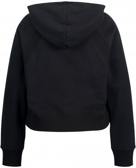 Ulla Popken Ribbed Inset Zip Collar Hoodie Black - Bluzy & bluzy z kapturem - 