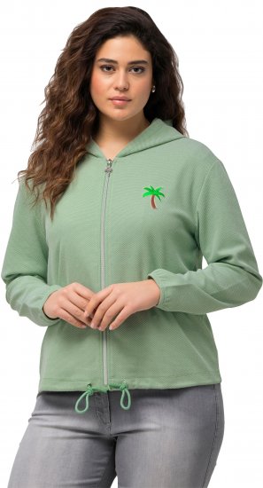 Ulla Popken Drawstring Hem Zip-Up Hoodie Light Green - Bluzy & bluzy z kapturem - 