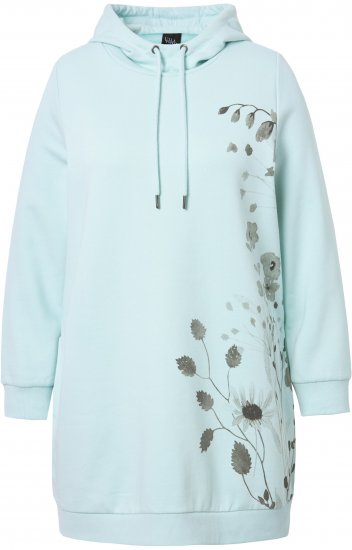 Ulla Popken Oversized Grass Graphic Hoodie Glacier Green - Bluzy & bluzy z kapturem - 